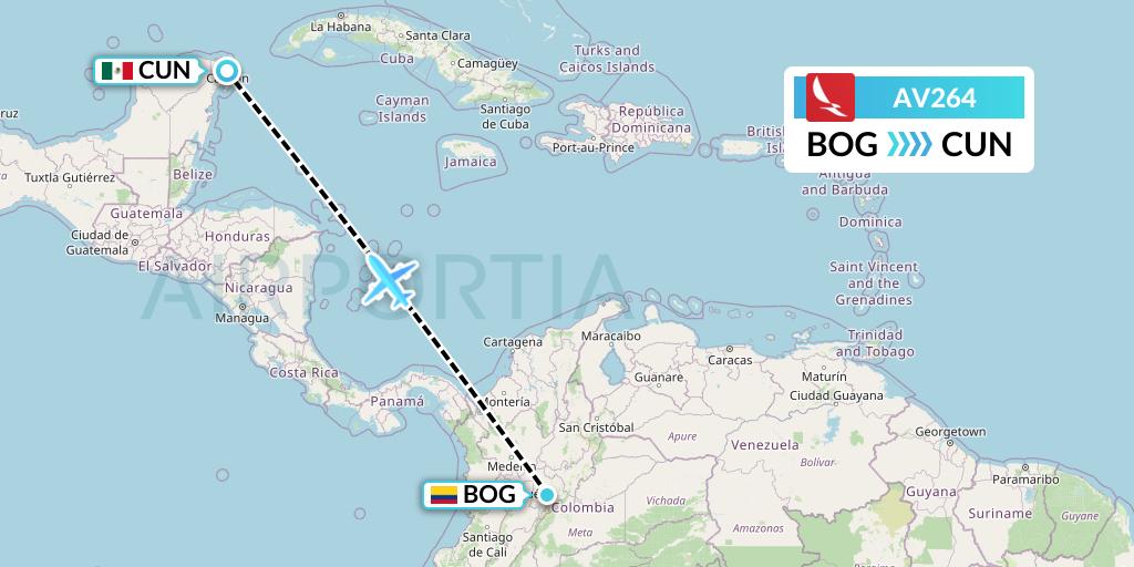 AV264 Avianca Flight Map: Bogota to Cancun