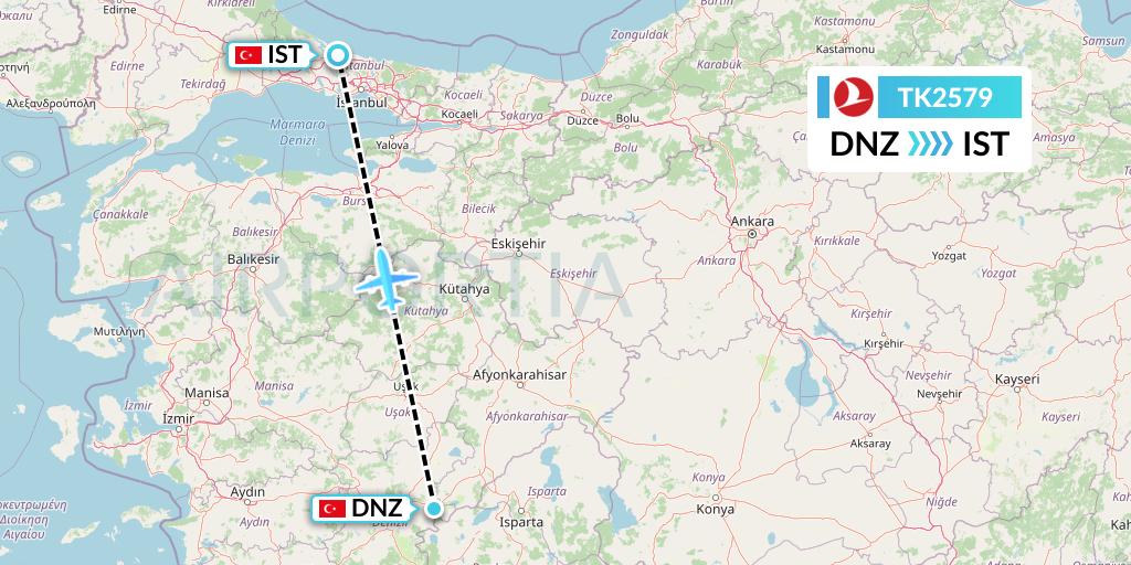 TK2579 Turkish Airlines Flight Map: Cardak to Istanbul