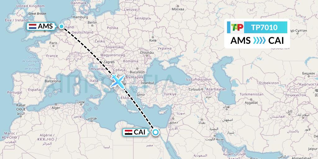 TP7010 TAP Portugal Flight Map: Amsterdam to Cairo