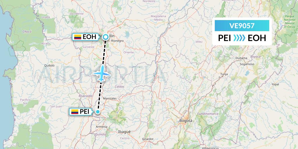 VE9057 Easyfly Flight Map: Pereira to Medellin