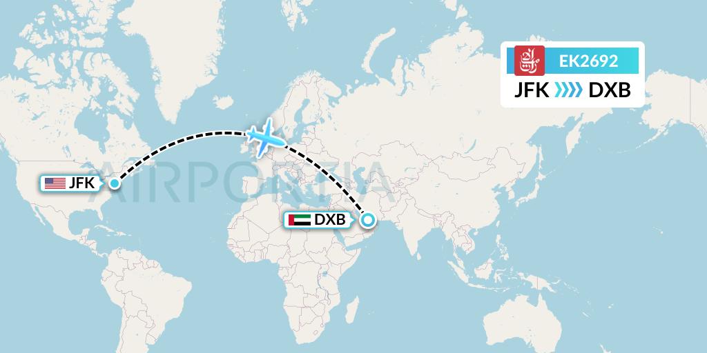 EK2692 Emirates Flight Map: New York to Dubai