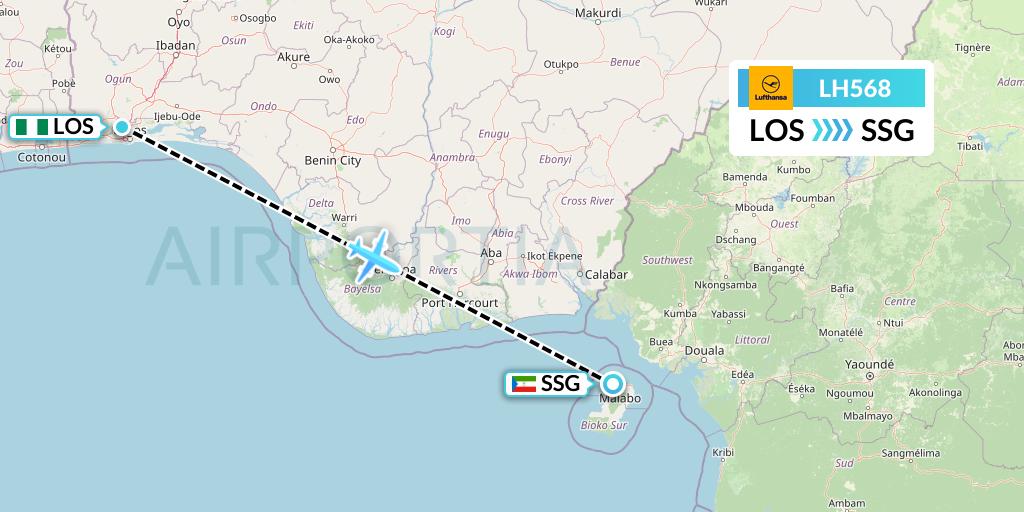 LH568 Lufthansa Flight Map: Lagos to Malabo