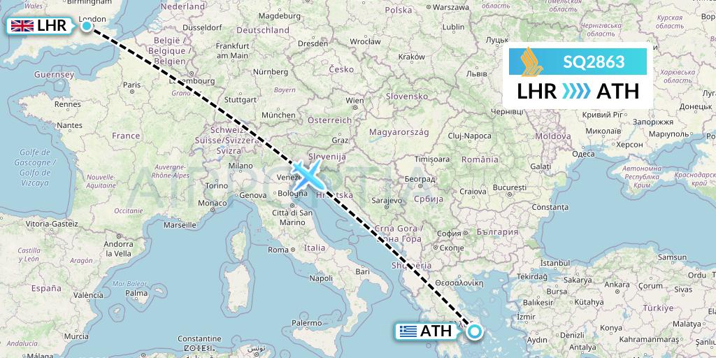 SQ2863 Singapore Airlines Flight Map: London to Athens