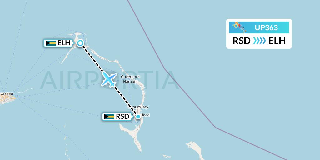 UP363 Bahamasair Flight Map: Rock Sound to North Eleuthera