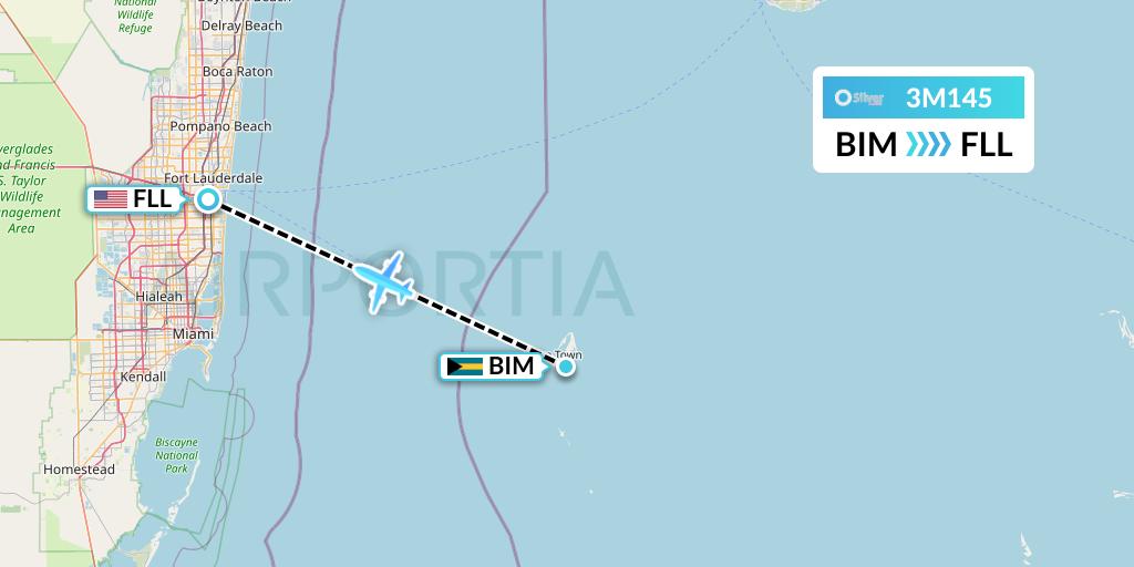 3M145 Silver Airways Flight Map: South Bimini to Fort Lauderdale