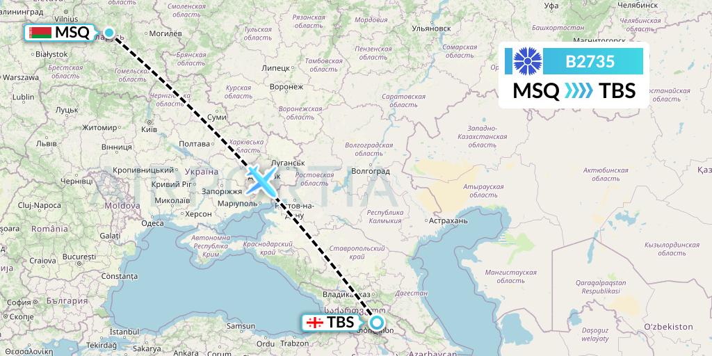 B2735 Belavia Flight Map: Minsk to Tbilisi