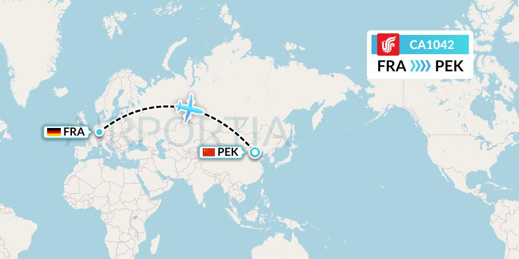 CA1042 Air China Flight Map: Frankfurt to Beijing