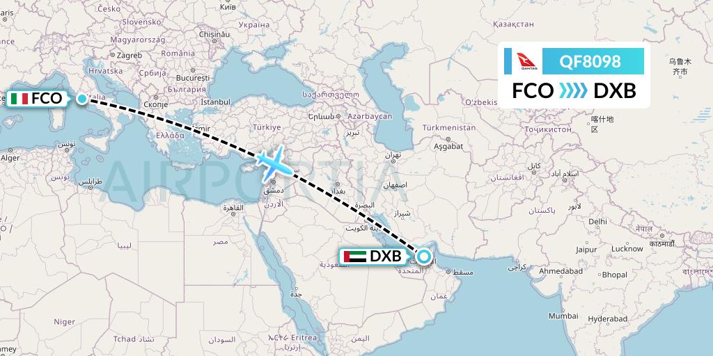 QF8098 Qantas Flight Map: Rome to Dubai