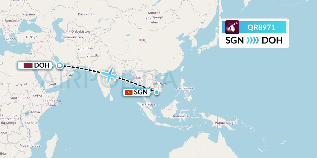 QR8971 Qatar Airways Flight Map: Ho Chi Minh City to Doha