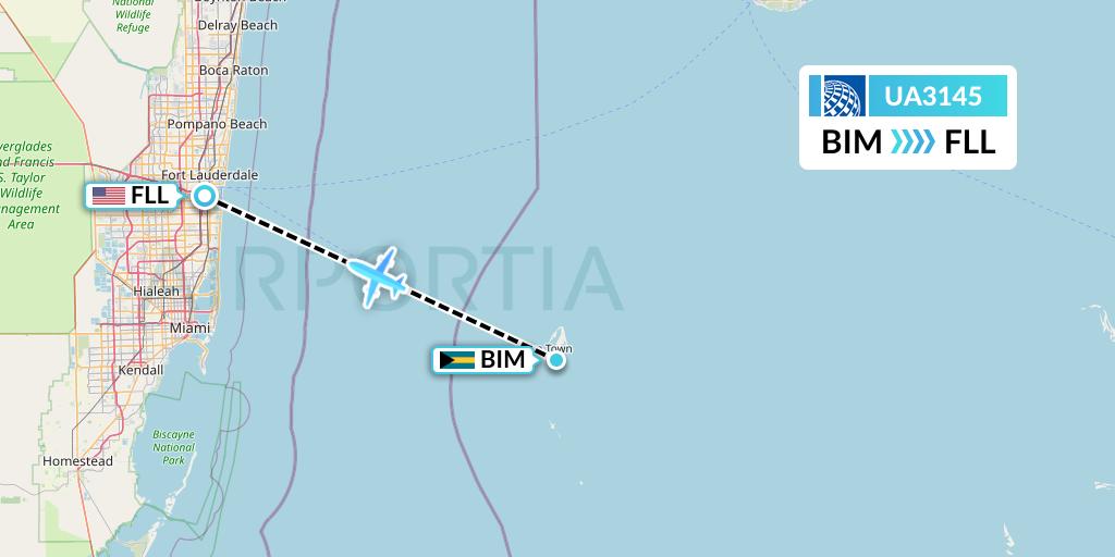 UA3145 United Airlines Flight Map: South Bimini to Fort Lauderdale
