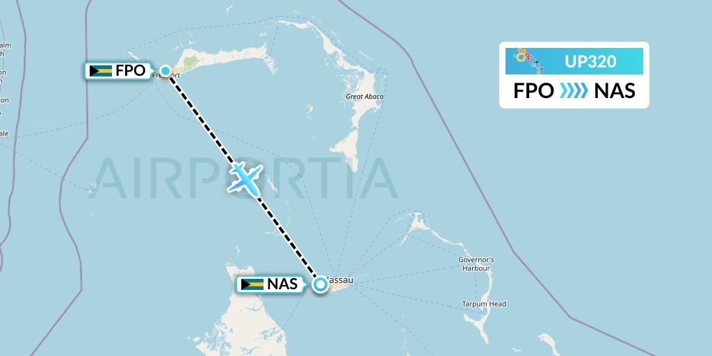 UP320 Bahamasair Flight Map: Freeport to Nassau