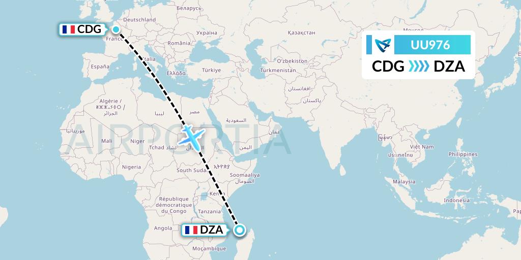 UU976 Air Austral Flight Map: Paris to Dzaoudzi