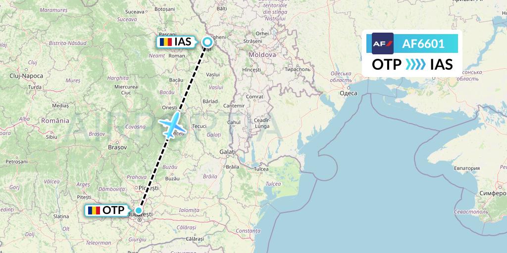 AF6601 Air France Flight Map: Bucharest to Iasi