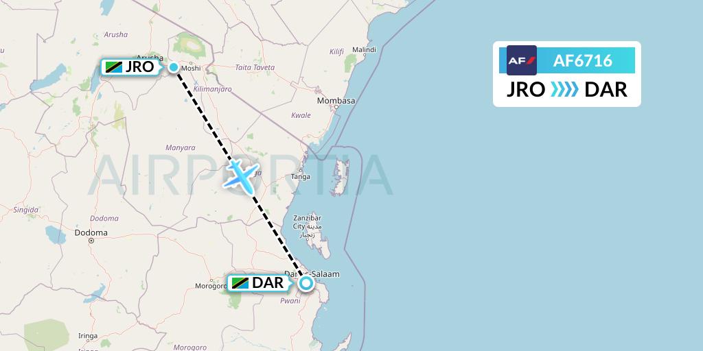 AF6716 Air France Flight Map: Kilimanjaro to Dar-es-Salaam