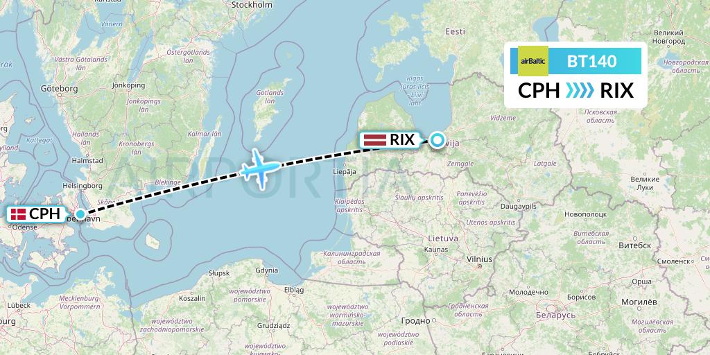 BT140 Air Baltic Flight Map: Copenhagen to Riga