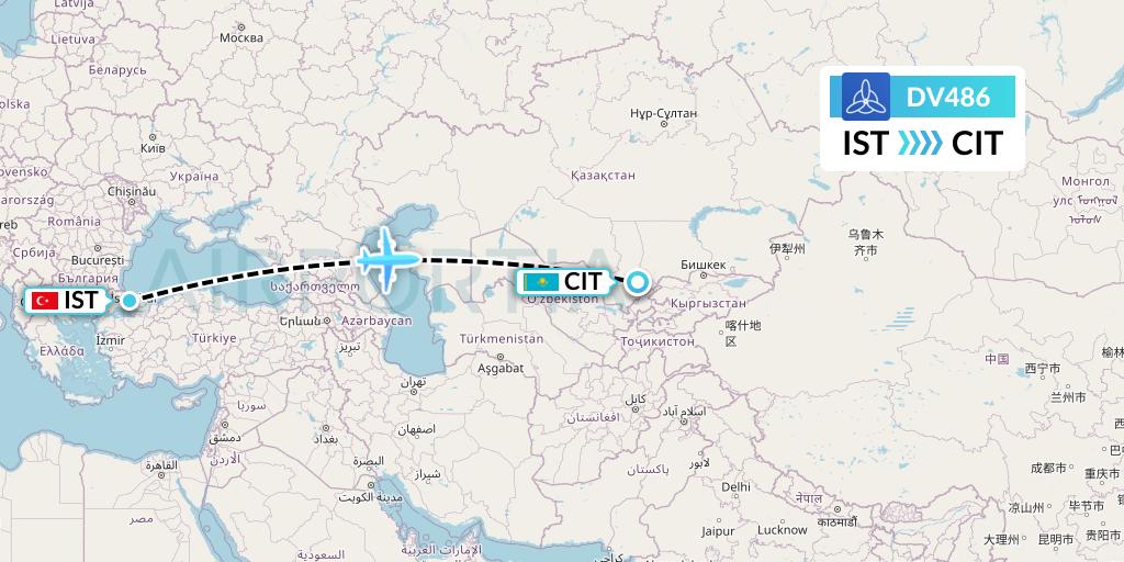 DV486 SCAT Flight Map: Istanbul to Shymkent
