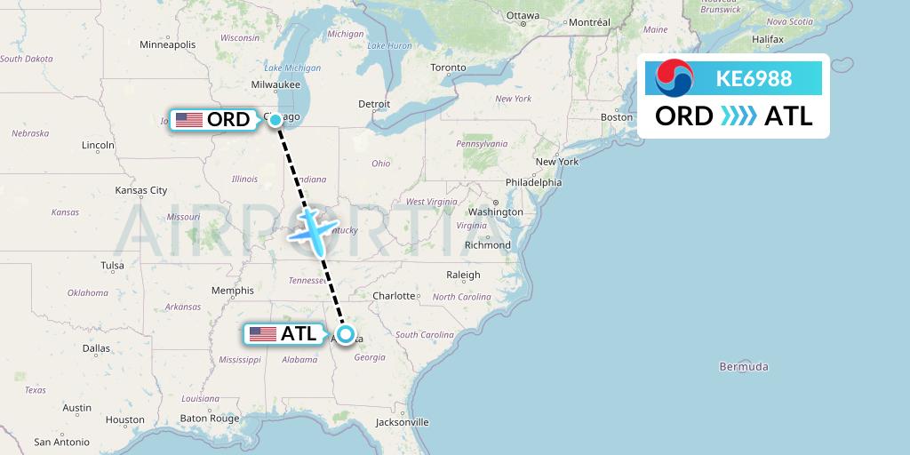 KE6988 Korean Air Flight Map: Chicago to Atlanta