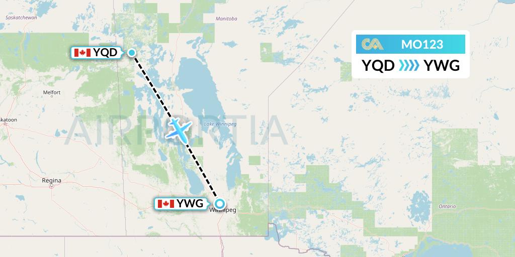MO123 Calm Air Flight Map: The Pas to Winnipeg