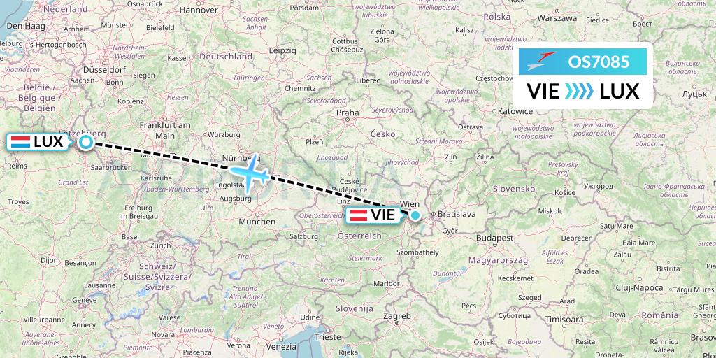 OS7085 Austrian Airlines Flight Map: Vienna to Luxembourg