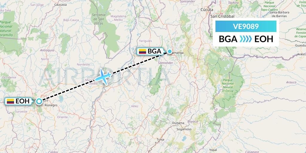 VE9089 Easyfly Flight Map: Bucaramanga to Medellin