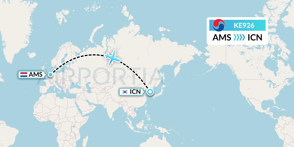 KE926 Korean Air Flight Map: Amsterdam to Seoul