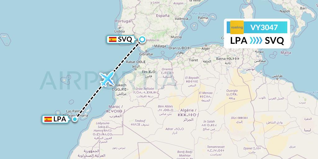 VY3047 Vueling Flight Map: Las Palmas to Seville