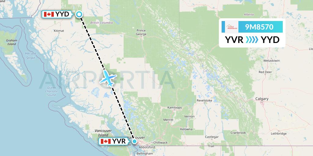 9M8570 Central Mountain Air Flight Map: Vancouver to Smithers