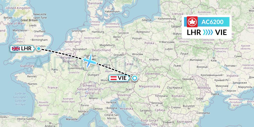 AC6200 Air Canada Flight Map: London to Vienna