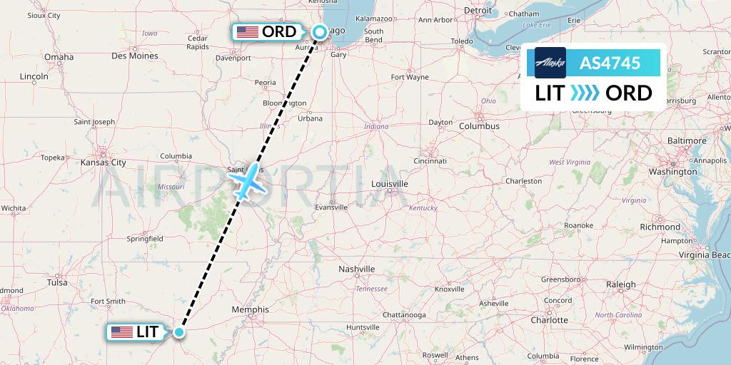 AS4745 Alaska Airlines Flight Map: Little Rock to Chicago