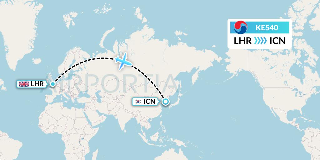 KE540 Korean Air Flight Map: London to Seoul