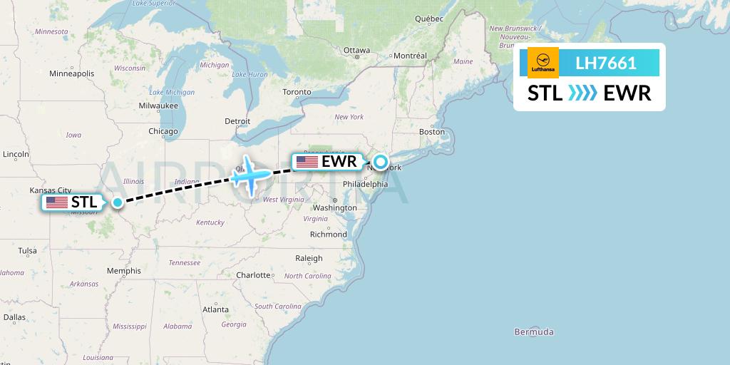 LH7661 Lufthansa Flight Map: St. Louis to New York