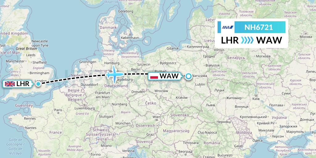 NH6721 All Nippon Airways Flight Map: London to Warsaw