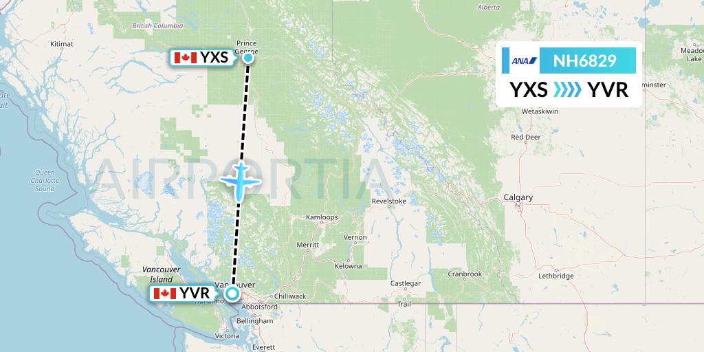 NH6829 All Nippon Airways Flight Map: Prince George to Vancouver