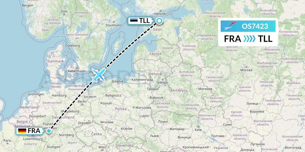 OS7423 Austrian Airlines Flight Map: Frankfurt to Tallinn