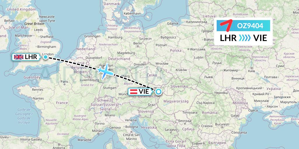 OZ9404 Asiana Airlines Flight Map: London to Vienna