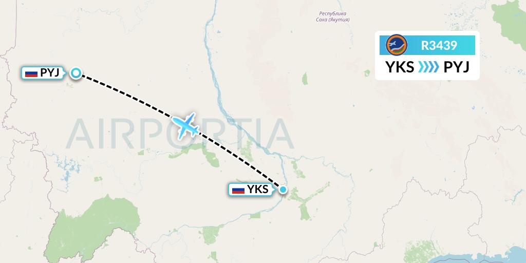 R3439 Yakutia Airlines Flight Map: Yakutsk to Udachny
