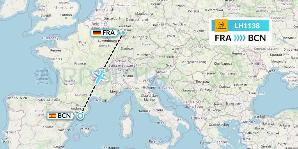 LH1138 Lufthansa Flight Map: Frankfurt to Barcelona