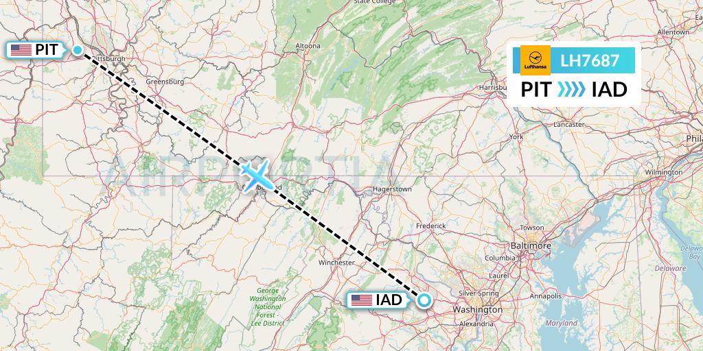 LH7687 Lufthansa Flight Map: Pittsburgh to Washington