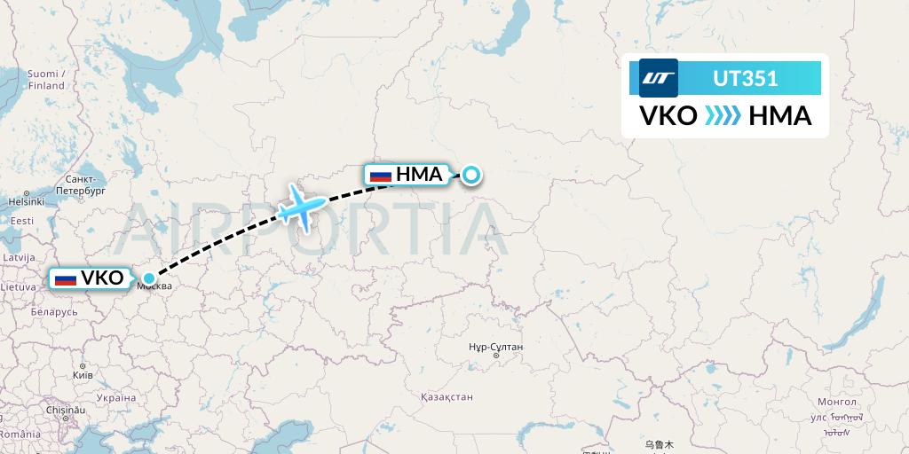 UT351 UTair Flight Map: Moscow to Khanty-Mansiysk