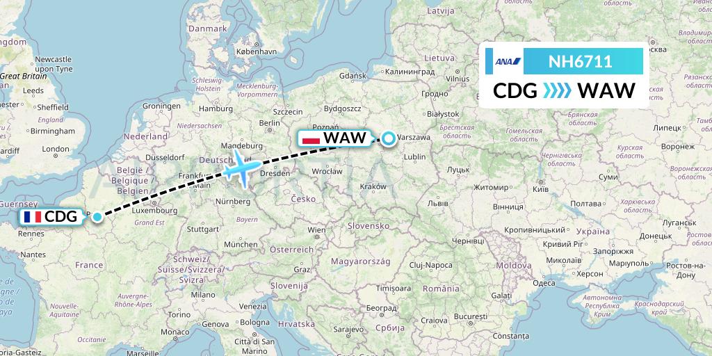 NH6711 All Nippon Airways Flight Map: Paris to Warsaw