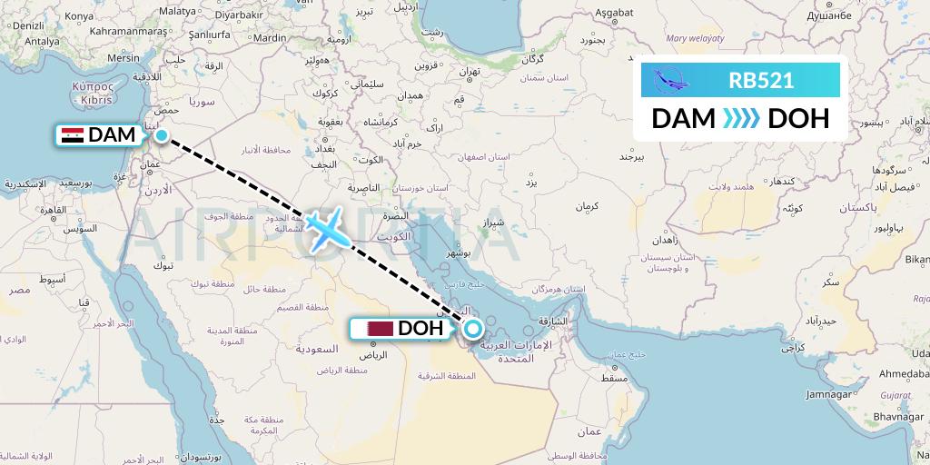 RB521 Syrian Air Flight Map: Damascus to Doha