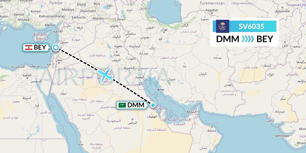 SV6035 Saudi Arabian Airlines Flight Map: Dammam to Beirut