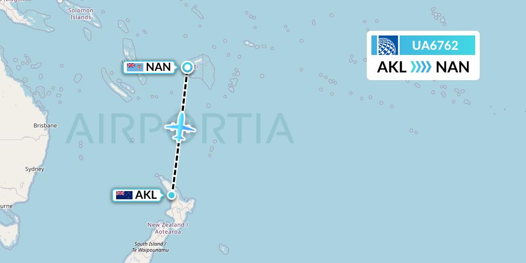 UA6762 United Airlines Flight Map: Auckland to Nadi