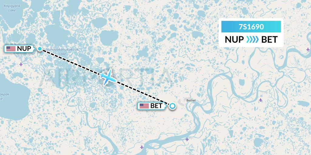 7S1690 Ryan Air (USA) Flight Map: Nunapitchuk to Bethel