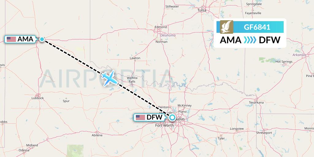 GF6841 Gulf Air Flight Map: Amarillo to Dallas