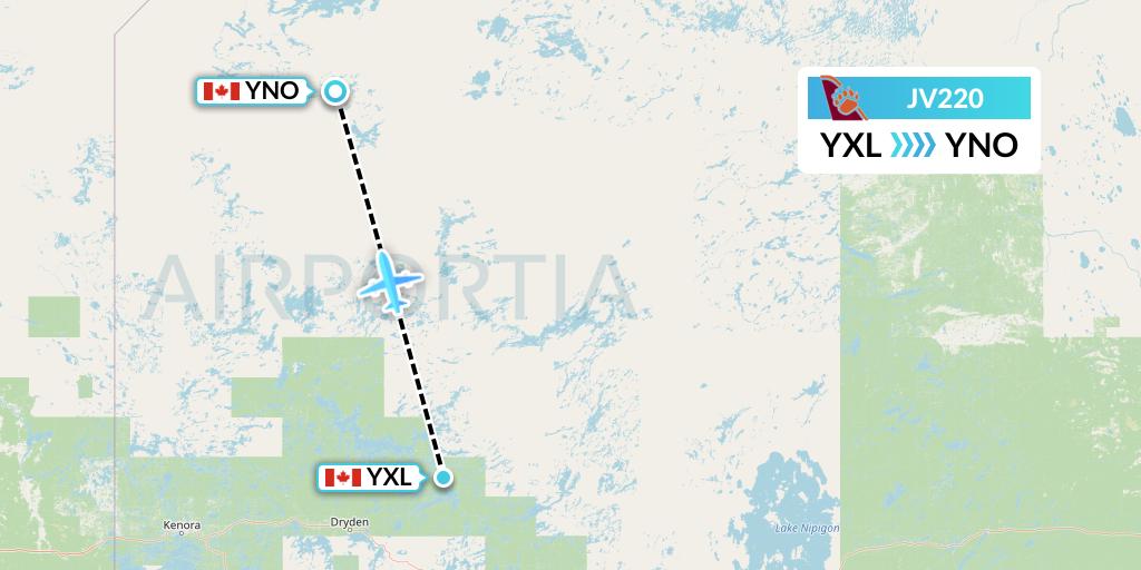 JV220 Bearskin Airlines Flight Map: Sioux Lookout to North Spirit Lake