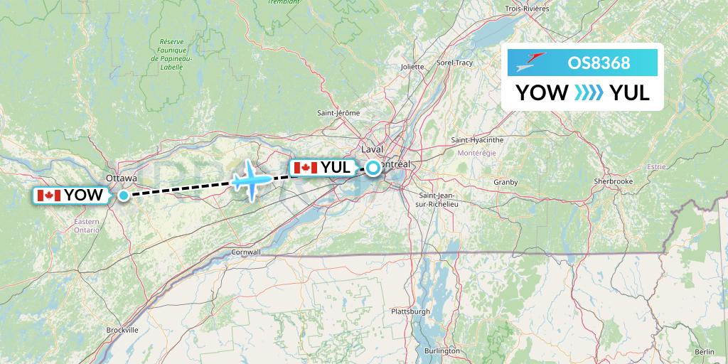 OS8368 Austrian Airlines Flight Map: Ottawa to Montreal