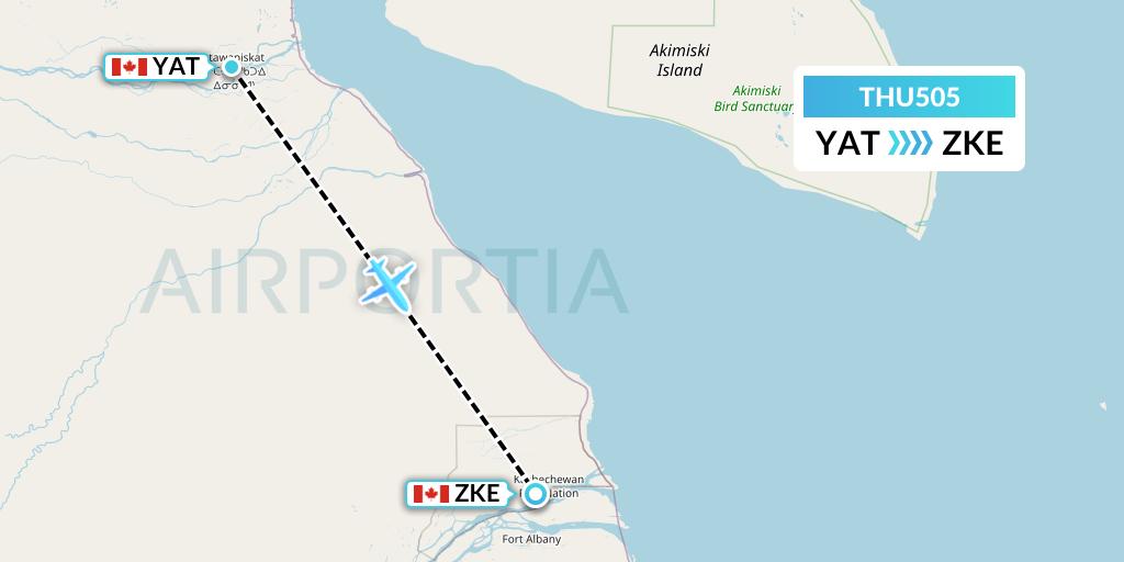 THU505 Thunder Airlines Flight Map: Attawapiskat to Kashechewan