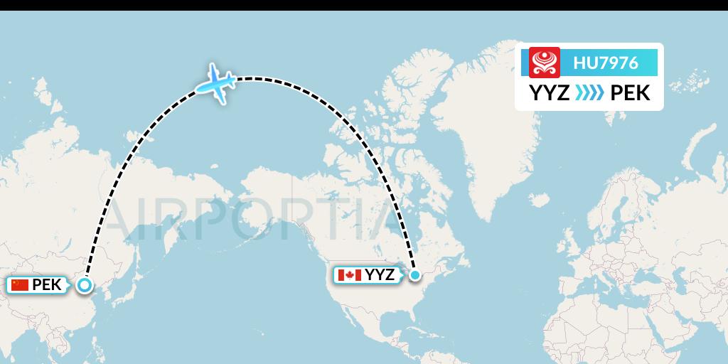 HU7976 Hainan Airlines Flight Map: Toronto to Beijing