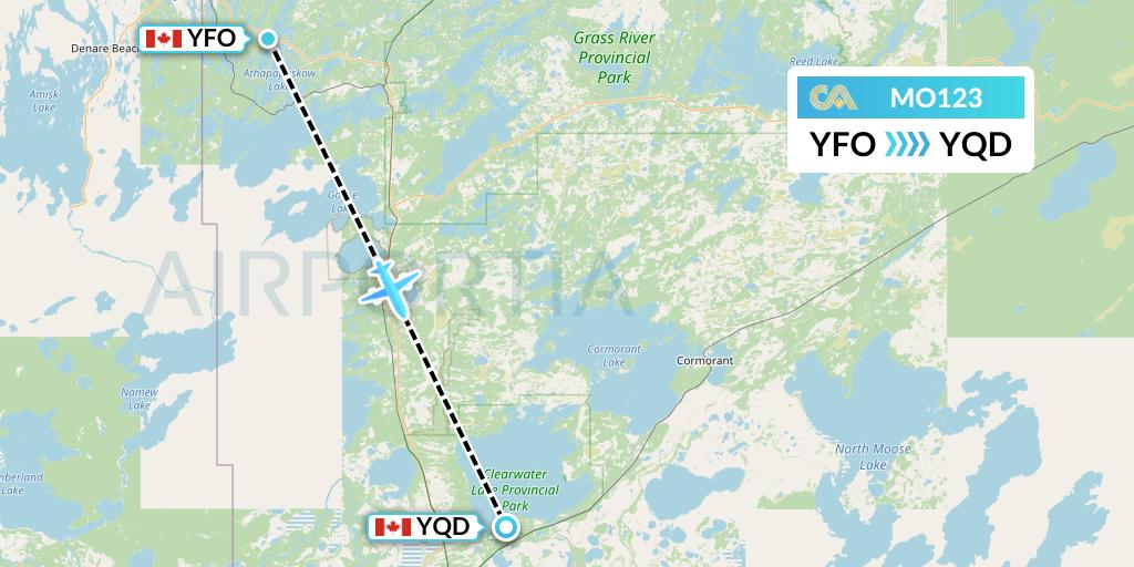 MO123 Calm Air Flight Map: Flin Flon to The Pas